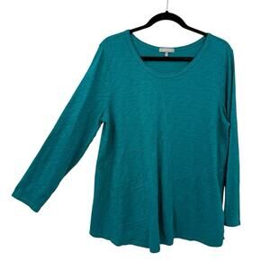 Habitat Clothes Slub Knit Top Large Solid Teal Green Pullover Lagenlook